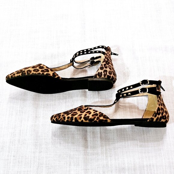 NWOT JUST FAB Pointed Toe With Studded Strap Leopard Print Flats Size 7.5 - Picture 5 of 7